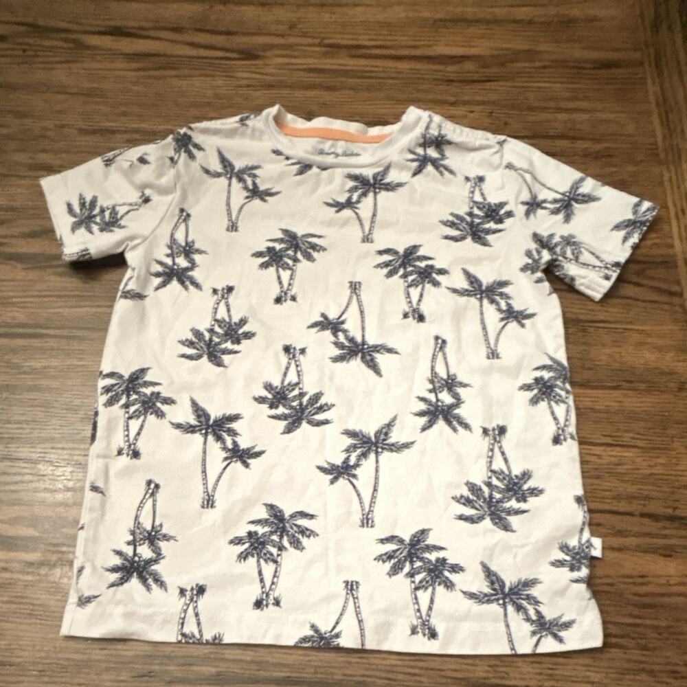 Tommy Bahama Unisex Kids Palm Print Short Sleeve Crew Neck T-Shirt White 5-6